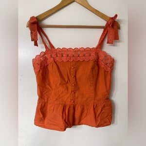 Milk & Honey Orange Lace Button Women's Top